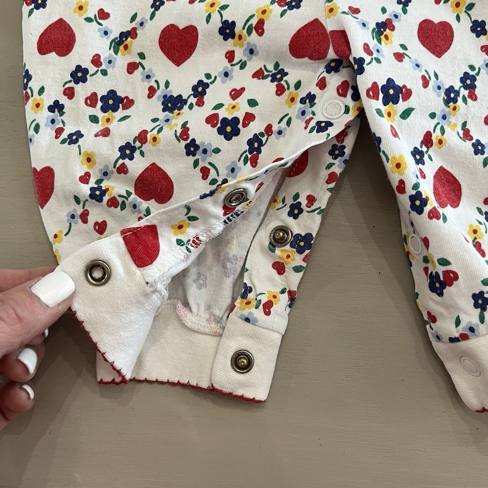 Vintage 90s Baby B'Gosh Infant Girl 3-6M White Red One Piece Romper Heart Floral - Picture 4 of 7